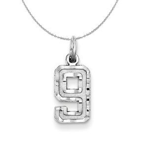 Silver, Varsity Collection, Small D/C Number 9 Necklace - 16 In